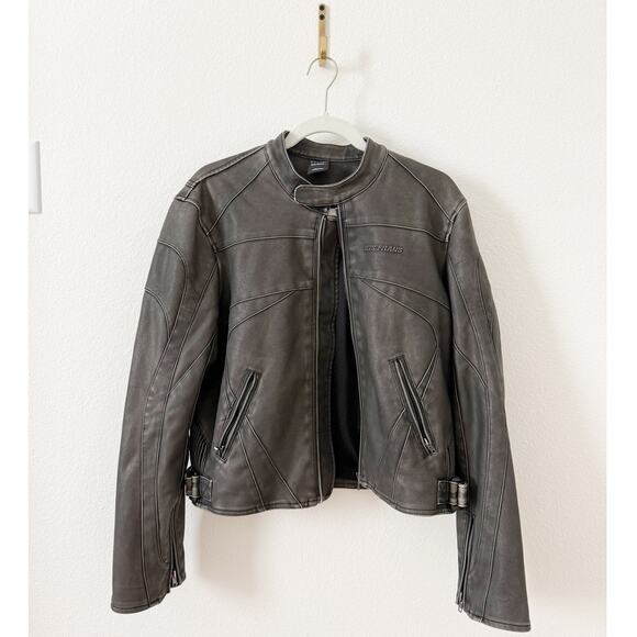 Urban Outfitters iets frans Faux Leather Worn Gray Moto Biker Jacket Large - Picture 1 of 8